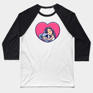 Cute Girl Hug Koala In Love Heart Cartoon Baseball T-Shirt